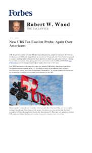 New UBS Tax Evasion Probe, Again Over Americans