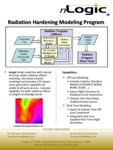 Radiation Hardening Modeling Program   nLogic brings expertise with natural and man-made radiation effects modeling. Our physics-based modeling tool provides a PC-based