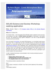 SOLAS Announcement: SOLAS workshop on `SOLAS Science and Society`