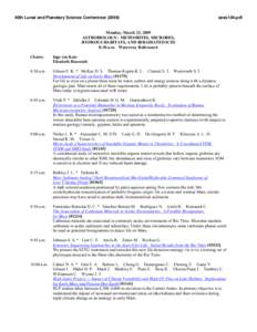 40th Lunar and Planetary Science Conference[removed]sess104.pdf Monday, March 23, 2009 ASTROBIOLOGY: METEORITES, MICROBES,