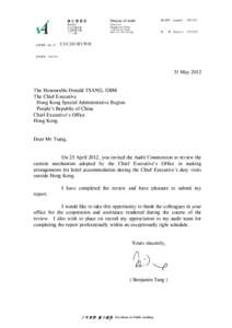 CI/CEO/RVW[removed]May 2012 The Honourable Donald TSANG, GBM The Chief Executive Hong Kong Special Administrative Region