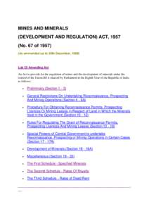 MINES AND MINERALS (DEVELOPMENT AND REGULATION) ACT, 1957 (No. 67 ofAs ammended up to 20th December, List Of Amending Act