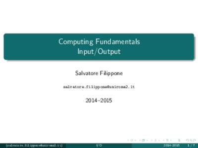 Computing Fundamentals Input/Output Salvatore Filippone–2015