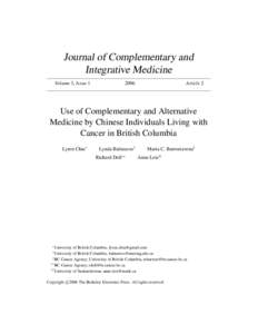 Journal of Complementary and Integrative Medicine Volume 3, Issue[removed]