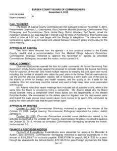 EUREKA COUNTY BOARD OF COMMISSIONERS November 6, 2015 STATE OF NEVADA COUNTY OF EUREKA  )