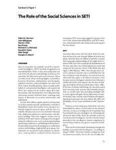 Section V, Paper 1  The Role of the Social Sciences in SETI Albert A. Harrison John Billingham