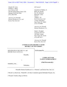 Case 3:15-cv[removed]MLC-DEA Document 1 Filed[removed]Page 1 of 64 PageID: 1  Charles M. Lizza William C. Baton SAUL EWING LLP One Riverfront Plaza, Suite 1520