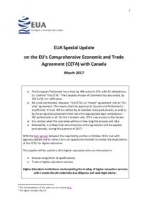 1  EUA Special Update on the EU’s Comprehensive Economic and Trade Agreement (CETA) with Canada March 2017