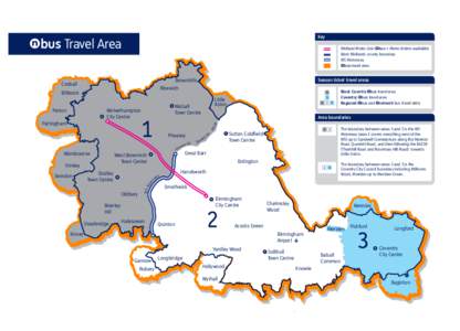 Key  bus Travel Area Midland Metro Line ( bus + Metro tickets available) West Midlands county boundary