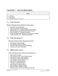 CHAPTER 7  LIST OF PREPARERS Sections  7.1