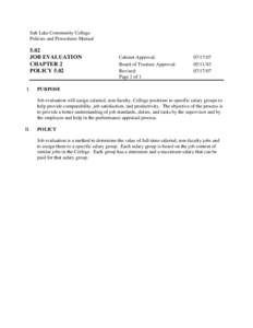 Salt Lake Community College Policies and Procedures Manual 5.02 JOB EVALUATION CHAPTER 2