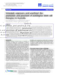Untested, unproven, and unethical: the promotion and provision of autologous stem cell therapies in Australia
