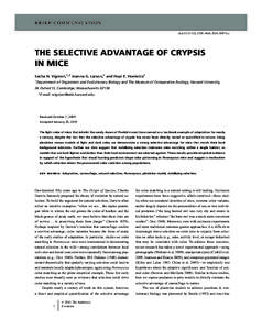 B R I E F C O M M U N I C AT I O N doi:j00976.x THE SELECTIVE ADVANTAGE OF CRYPSIS IN MICE Sacha N. Vignieri,1,2 Joanna G. Larson,1 and Hopi E. Hoekstra1