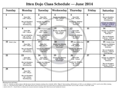 Itten Dojo Class Schedule — June 2014 Sunday Monday  Tuesday