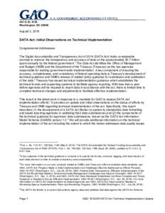 GAO-16-824R, DATA Act: Initial Observations on Technical Implementation