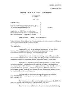 ORDER NOENTEREDBEFORE THE PUBLIC UTILITY COMMISSION OF OREGON CP 1275 In the Matter of