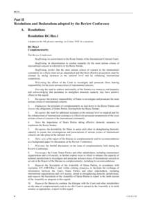 RC/11  Part II Resolutions and Declarations adopted by the Review Conference A.