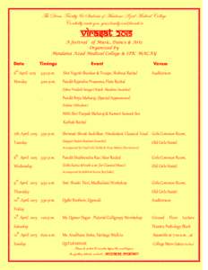 The Dean, Faculty & Students of Maulana Azad Medical College Cordially invite you, your family and friends to VIRASAT 2015 A festival of Music, Dance & Arts Organized by