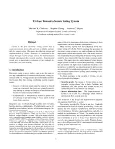 Civitas: Toward a Secure Voting System Michael R. Clarkson Stephen Chong  Andrew C. Myers