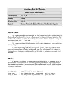 Louisiana Board of Regents Bylaws Policies and Procedures Policy Number BPP 1.2 (a)