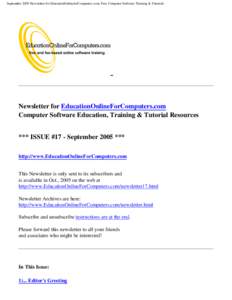 September 2005 Newsletter for EducationOnlineforComputers.com: Free Computer Software Training & Tutorials