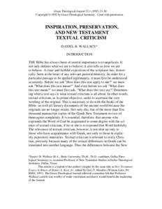 Inspiration, Preservation, and New Testament Textual Criticism