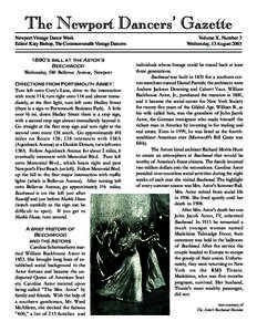 The Newport Dancers’ Gazette Newport Vintage Dance Week Editor: Katy Bishop, The Commonwealth Vintage Dancers 1890’s ball at the Astor’s Beechwood Wednesday, 580 Bellevue Avenue, Newport