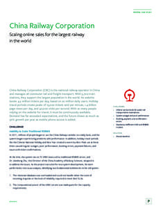 PIVOTAL CASE STUDY  China Railway Corporation Scaling online sales for the largest railway in the world