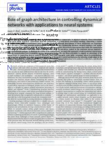 ARTICLES PUBLISHED ONLINE: 25 SEPTEMBER 2017 | DOI: NPHYS4268 Role of graph architecture in controlling dynamical networks with applications to neural systems Jason Z. Kim1, Jonathan M. Soffer1, Ari E. Kahn2,3, J