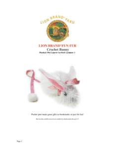 LION BRAND® FUN FUR Crochet Bunny Pocket Pet Learn-to-Knit Lesson 1 Pocket pets make great gifts as bookmarks or just for fun! Has trim that could be removed; not suitable for children under the age of 3.