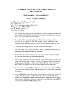 EXCELSIOR SPRINGS PARKS AND RECREATION DEPARTMENTYOUTH BASKETBALL RULES AND REGULATIONS Court Dimensions: 3rd-8th grade—94’ x 50’ PK-2nd grade—42’ x 50’