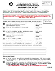 ARKANSAS STATE POLICE SECURITY OR INVESTIGATION COMPANY APPLICATION FOR OFFICE USE ONLY EFFECTIVE