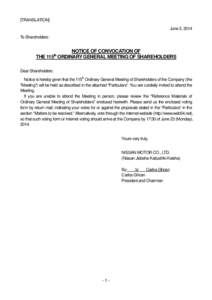 [TRANSLATION] June 2, 2014 To Shareholders: NOTICE OF CONVOCATION OF THE 115 ORDINARY GENERAL MEETING OF SHAREHOLDERS