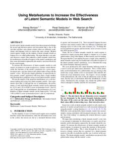 Using Metafeatures to Increase the Effectiveness of Latent Semantic Models in Web Search †, ‡ Alexey Borisov 