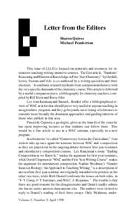 1  Letter from the Editors Sharon Quiroz Michael Pemberton