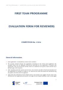 FIRST TEAM PROGRAMME  – INSTRUCTIONS AND EVALUATION FORM FOR REVIEWERS FIRST TEAM PROGRAMME
