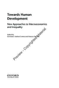 Towards Human Development New Approaches to Macroeconomics and Inequality Edited by Giovanni Andrea Cornia and Frances Stewart