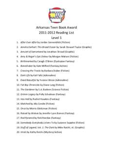 Arkansas Teen Book Award[removed]Reading List Level 1 1. After Ever After by Jordan Sonnenblick (Fiction) 2. Amelia Earhart: This Broad Ocean by Sarah Stewart Taylor (Graphic) 3. Amulet of Samarkand by Jonathan Stroud 