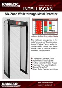 INTELLISCAN Six-Zone Walk through Metal Detector Intelliscan Six-Zone Graphic Alarm Display The Intelliscan can operate in “All Metal” or advance “Discriminatione