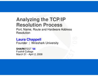 Analyzing the TCP/IP Resolution Process Port, Name, Route and Hardware Address Resolution  Laura Chappell