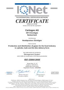 CERTIFICATE IQNet and SQS hereby certify that the organisation  Carbagas AG