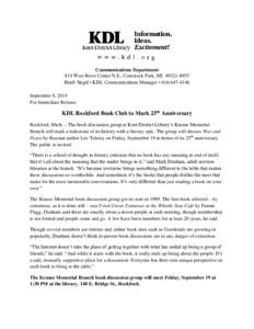 Communications Department 814 West River Center N.E., Comstock Park, MIHeidi Nagel • KDL Communications Manager • September 8, 2014 For Immediate Release