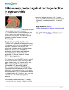 Lithium may protect against cartilage decline in osteoarthritis
