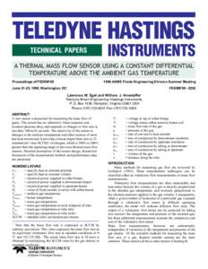 TELEDYNE HASTINGS TECHNICAL PAPERS INSTRUMENTS  A THERMAL MASS FLOW SENSOR USING A CONSTANT DIFFERENTIAL