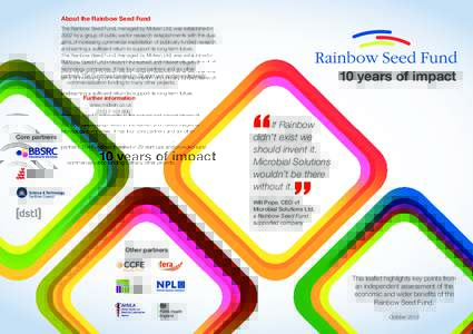 About the Rainbow Seed Fund The Rainbow Seed Fund, managed by Midven Ltd, was established in 2002 by a group of public sector research establishments with the dual aims of increasing commercial exploitation of publically