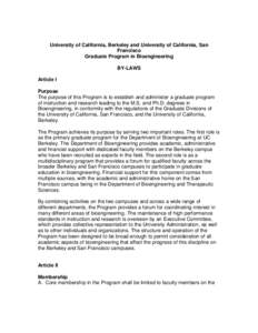 University of California, Berkeley and University of California, San Francisco Graduate Program in Bioengineering BY-LAWS Article I Purpose