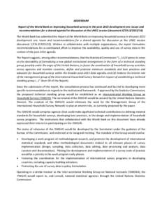 ADDENDUM Report of the World Bank on improving household surveys in the post-2015 development era: issues and recommendations for a shared agenda for discussion at the UNSC session (document E/CN[removed]The World Ban