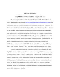 On-line Appendix Early Childhood Education Meta-analytic data base The meta-analytic database used for Figure 2 is the product of the National Forum on Early Childhood Policy and Programs (http://developingchild.harvard.