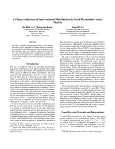 A Characterization of Interventional Distributions in Semi-Markovian Causal Models Jin Tian and Changsung Kang Department of Computer Science Iowa State University Ames, IA 50011