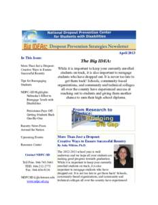 Big IDEAs: Dropout Prevention Strategies Newsletter - April 2013